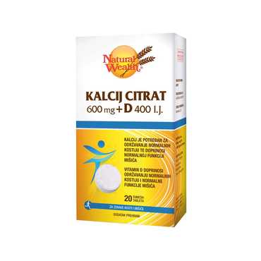 Natural Wealth Kalcij Citrat 600 + Vitamin D-400 šumeće tablete 20 kom