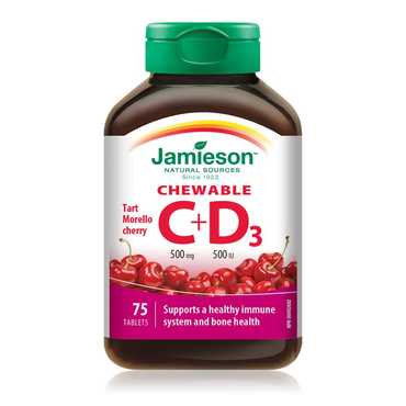 Jamieson Vitamin C 500 mg+D 500 IU tablete trešnja 75 kom